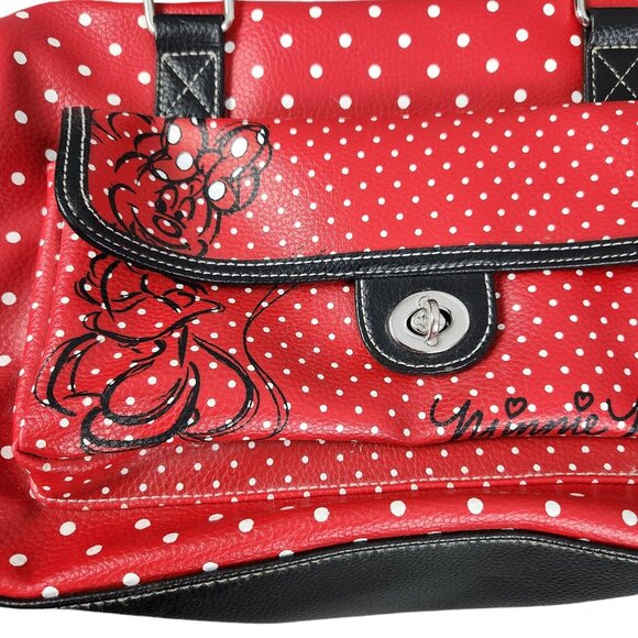 Disney Parks Minnie Mouse Red Polka Dot Handbag With Black Handles - Picture 2 of 9